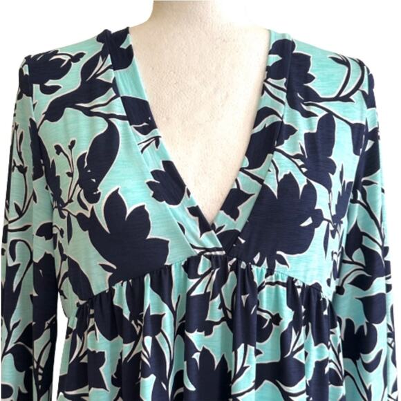 Honeyme Dress Light Blue Navy Floral Print Boho V-Neck Long Sleeve Tiered Small - Picture 3 of 12